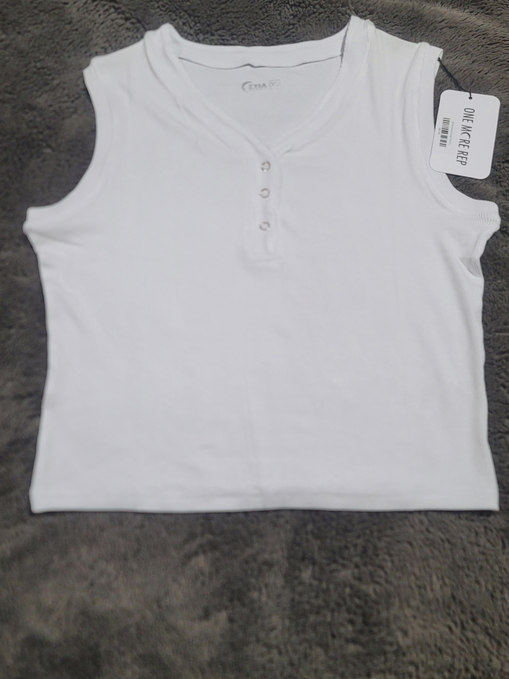 ZYIA White Ribbed Henley Tank - Sleeveless Button Placket